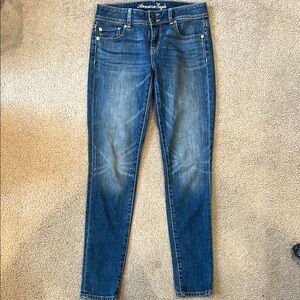 American Eagle Outfitters Blue Skinny Jeans with Faded Wash